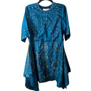Ritu Kumar 100% Silk Paisley Floral Indian Blue Dress Size Large